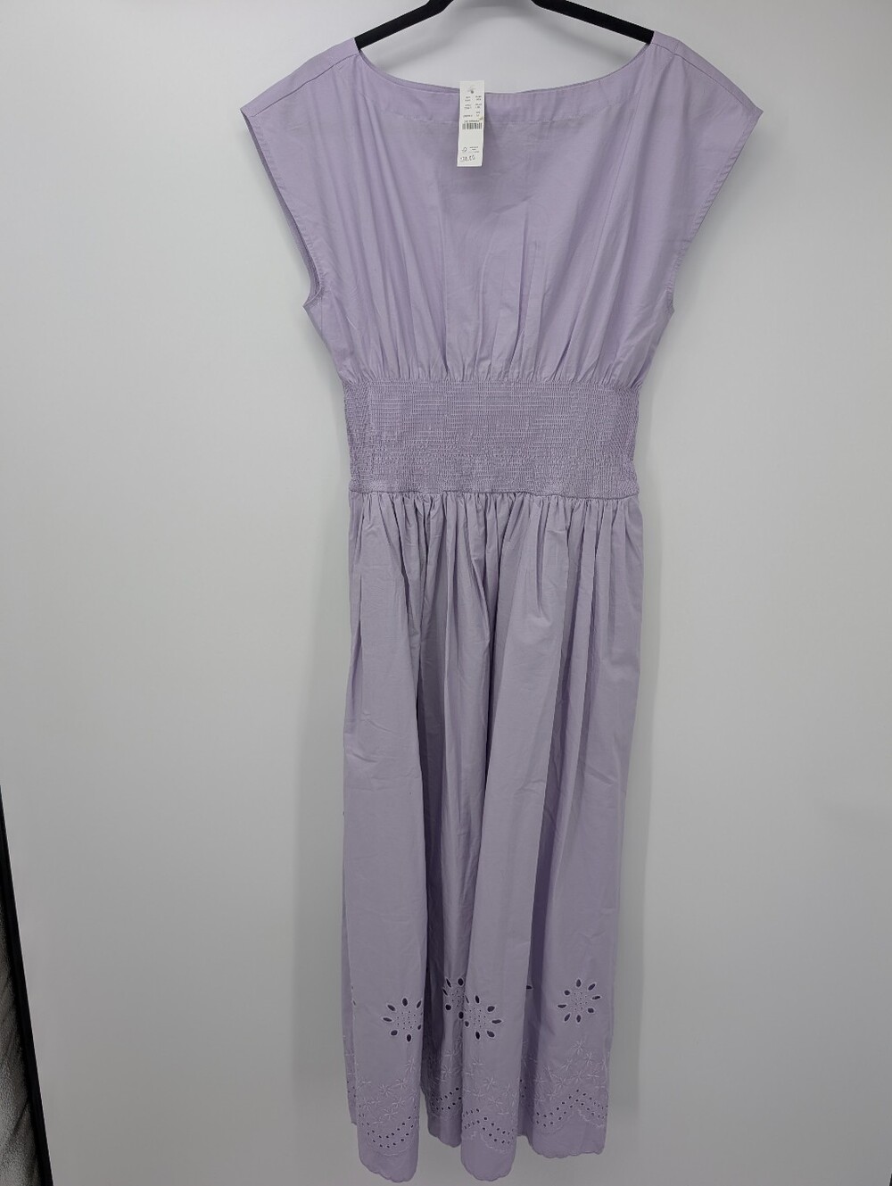 J Crew Smocked eyelet-hem dress CS937 in cotton poplin Size M NEW Lavender - Picture 2 of 6